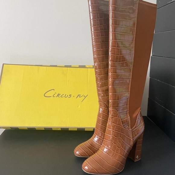 Nib Circus By Sam Edelman Clarimont Tall Stretch Knee high Boots in Mocha Croc - Picture 2 of 11
